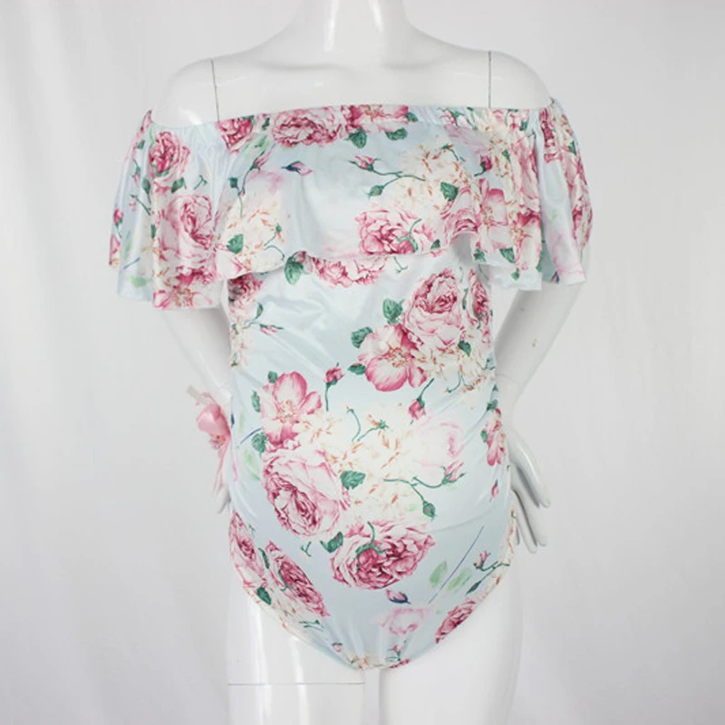 Новая летняя Цветочная гофрированная плоская плечевая одежда для фотосъемки для беременных женщин эластичная ткань боди для беременных для фотосессии