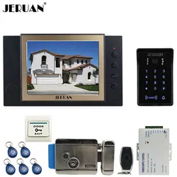 JERUAN 8 дюймов TFT видео-телефон двери запись домофон новые rfid-водонепроницаемый Touch ключ пароль, клавиатура Камера 8 г SD карты E- замок