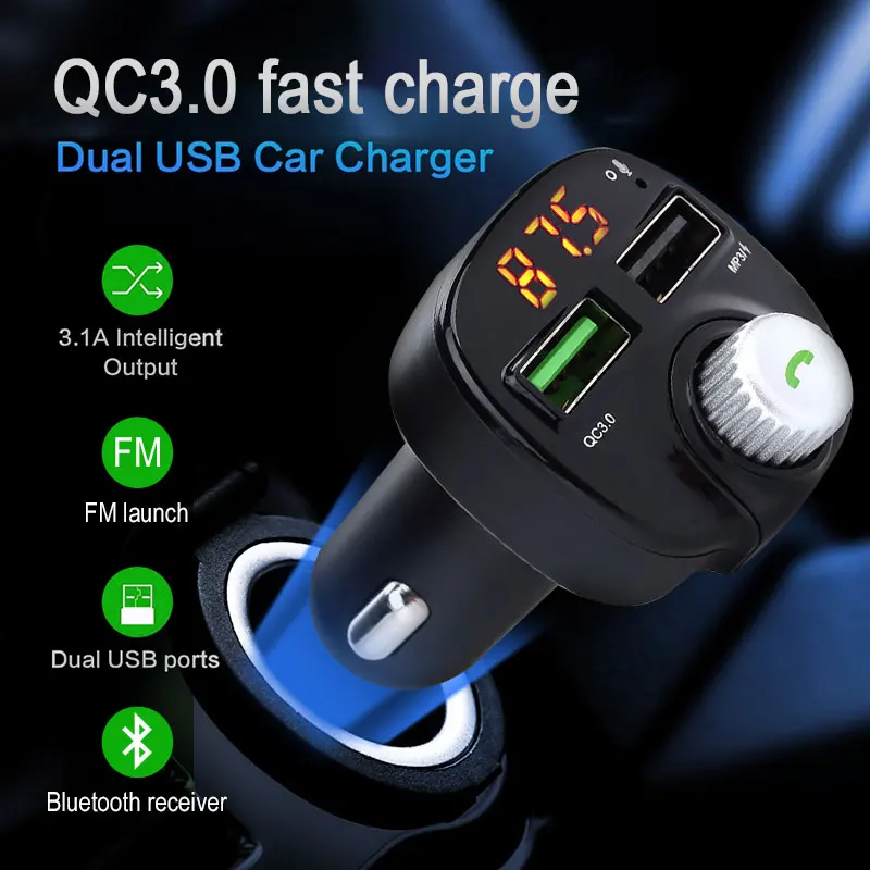 Vehemo QC 3,0 для беспроводного передатчика Bluetooth Dual USB FM Handsfree Mic TF карта стерео Автомобильная Музыка автомобильное зарядное устройство