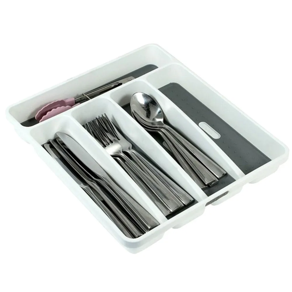 

Kitchen Drawer Organizer Large Silverware Tray Gray Knife Fork Cutlery Separation Container Lining Plastic Flatware Storage Box