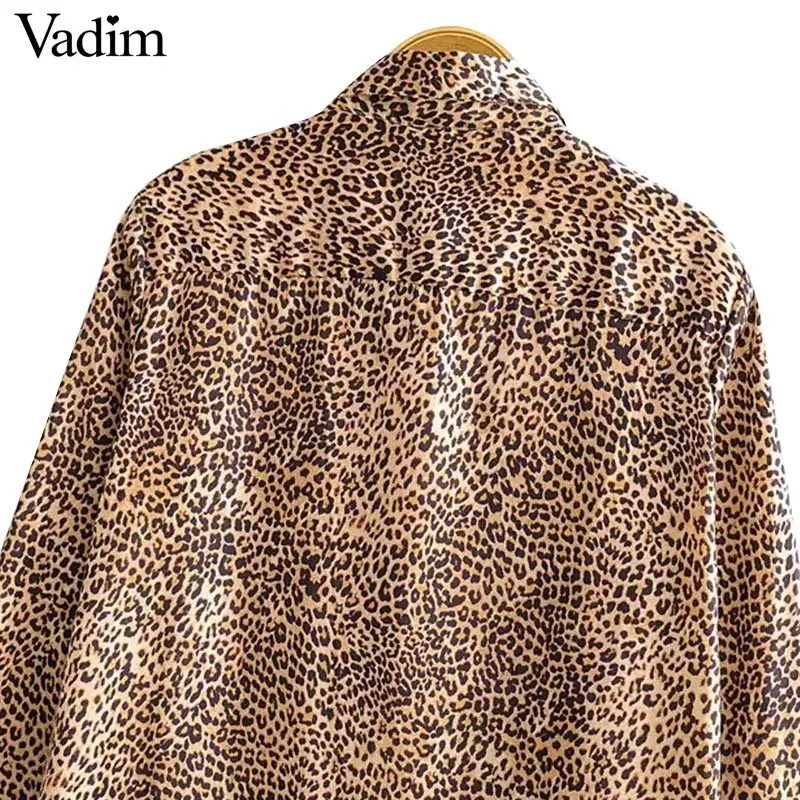 Vadim Женская Базовая леопардовая Длинная блузка с длинным рукавом рубашки с отложным воротником со стойкой Женская офисная одежда повседневные топы blusas LA215