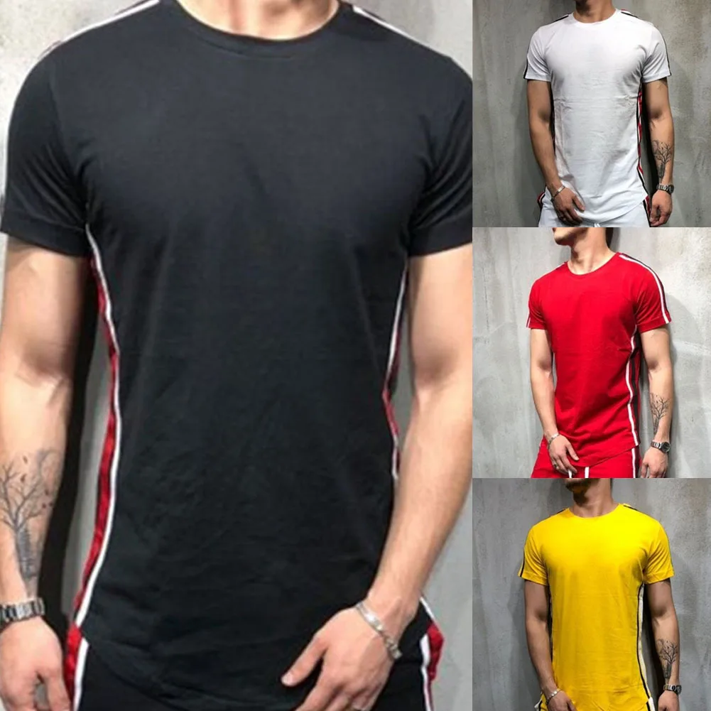 

Hirigin Men Boy Slim Fit O Neck Short Sleeve Muscle Button Tee T-shirt Casual Top Blouse
