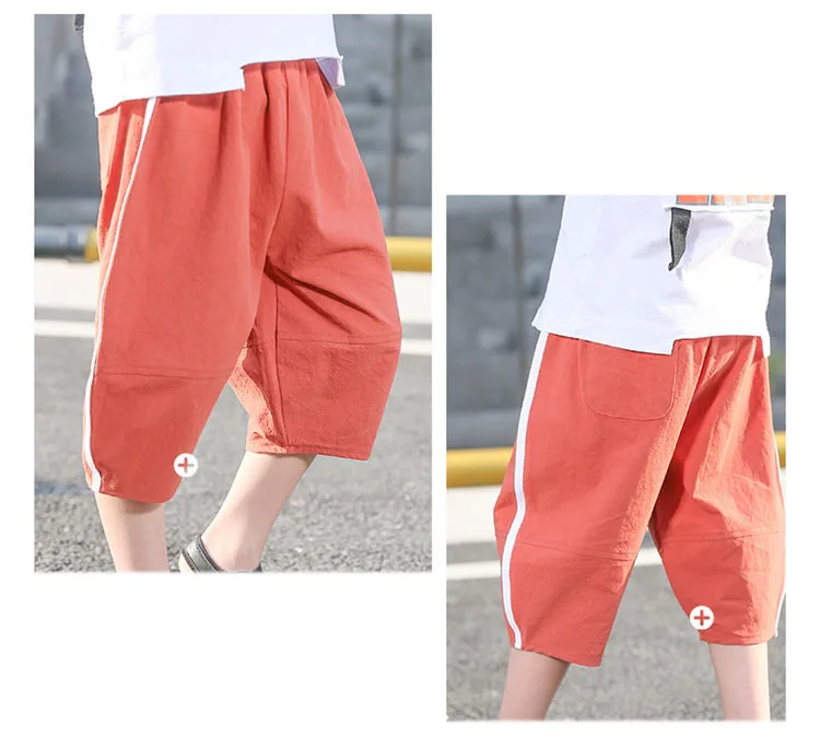 fashion 2018 cotton linen knee length boys pants kids loose trousers clothing children summer pants for teenage boys clothes (20)