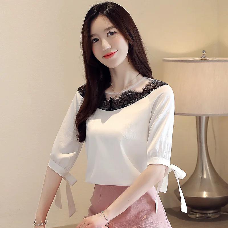 

New Fashion Women A-word Slim Half Sleeve Chiffon Blouses Shirts