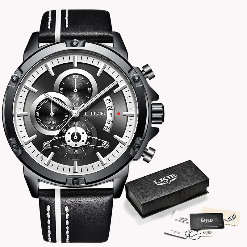 Мужские часы LIGE Лидирующий бренд Роскошные модные автоматические механические часы мужские кожаные водонепроницаемые спортивные наручные часы Relogio Masculino - Цвет: Full Black