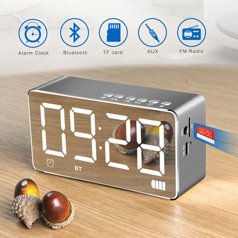LED Digital Alarm Clock with Bluetooth Speaker and FM Radio,Stereo