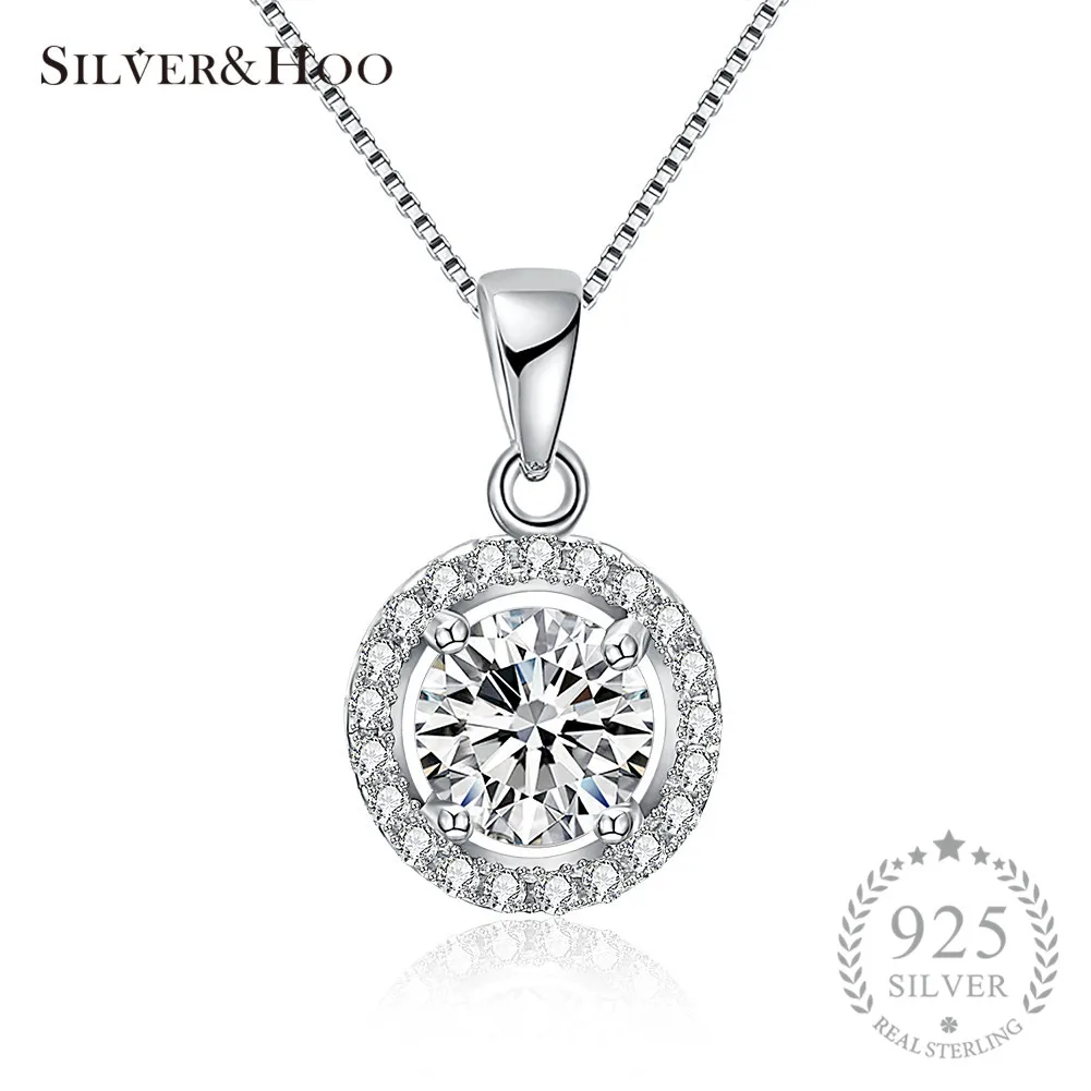 Buy SILVERHOO Luxury Zircon Round Pendant Necklace 925