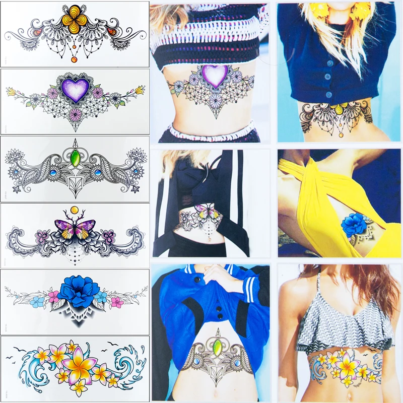 1 Pc Nouveau Sous Poitrine Flash Tatouage 24 Modèle Fleur