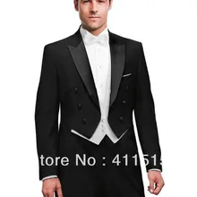 /Мужская Свадебная одежда жениха смокинг! Черные Мужские костюмы Белый жилет фрак/индивидуальный заказ дешевые жениха мужское платье