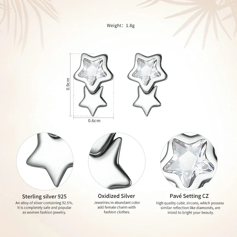 BAMOER-Hot-Sale-Genuine-925-Sterling-Silver-Sparking-CZ-Double-Star-Shape-Stud-Earrings-for-Women