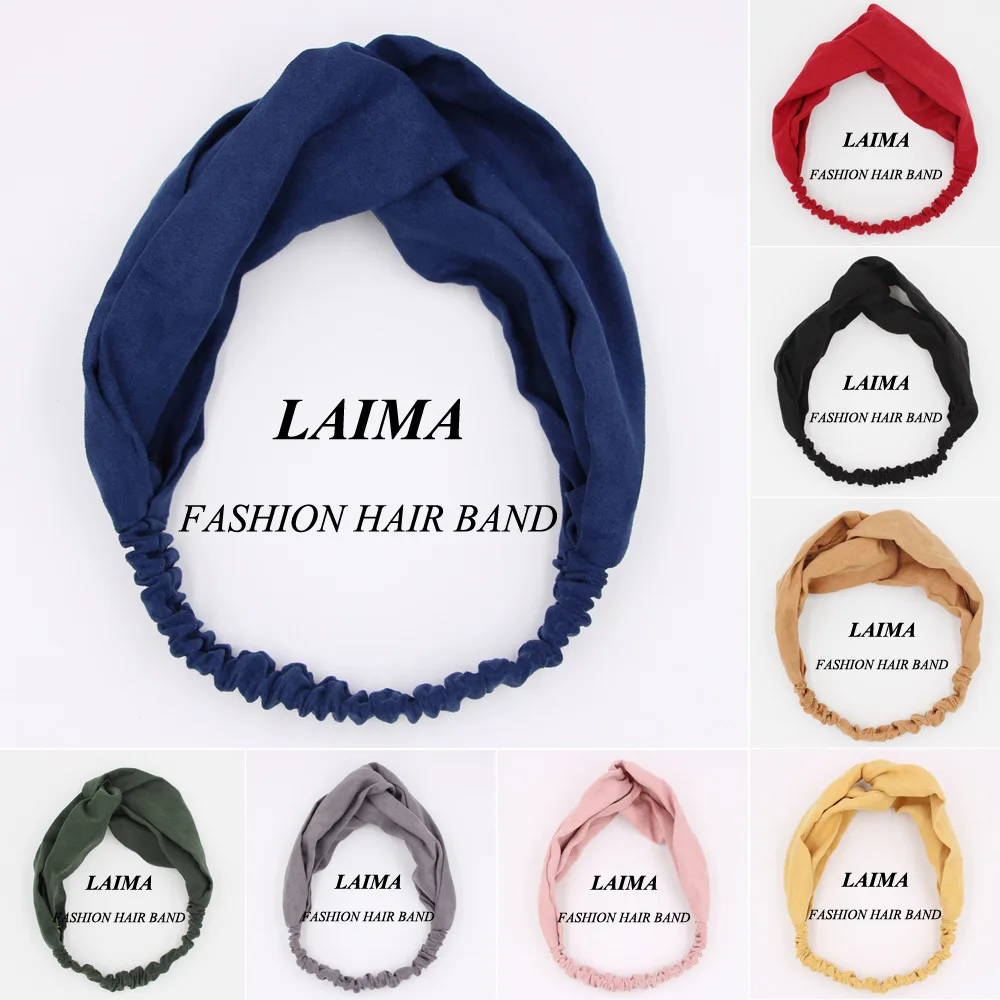 

Women solid color fabric cross hair band headband Korean style wash hair band female headband headwear