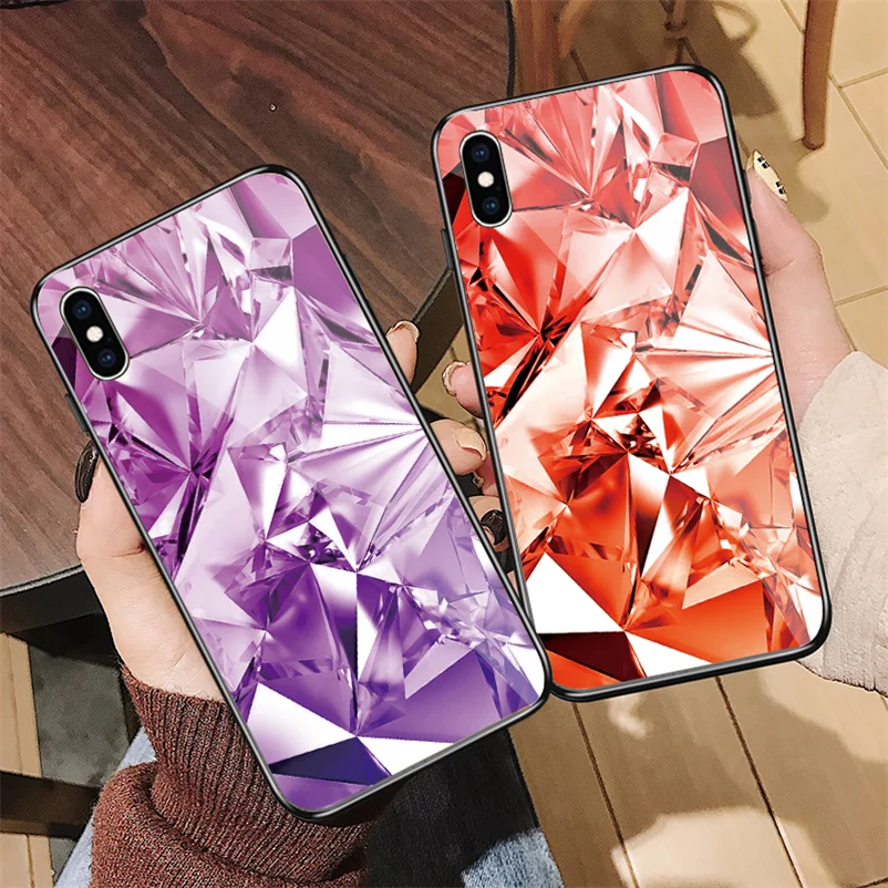 

Tempered Glass 3D Diamond Case For Oneplus 6 7 Pro Back Cover For iPhone X XS Max XR 10 6 S 6S 7 8 Plus Funda For iPhone 7 Case