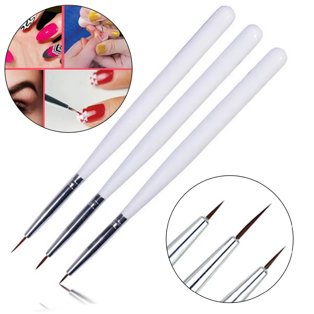 French Style Liner 3 PCS/Set Acrylic White Handle Nail Art Brush