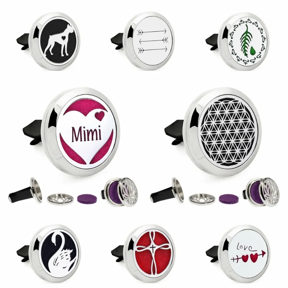 

Mimi flower cross dog twist screw Essential Oil Car Diffuser Locket Vent Clip perfume 316L Stainless Steel locket 10Pad randomly
