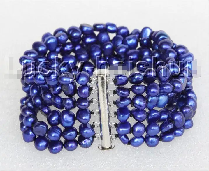 

Wholesale price 16new ^^^^8" 8mm 6row Baroque navy blue pearls bracelet magnet clasp j11126