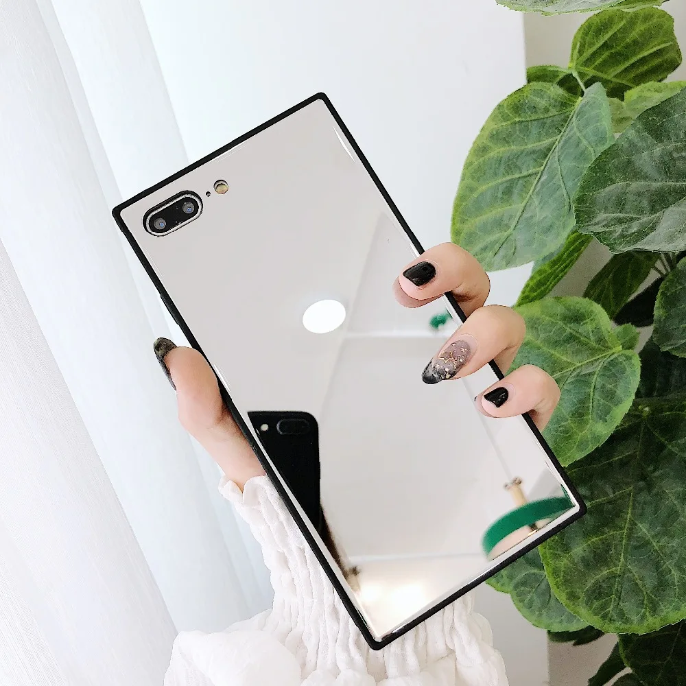 

STARKTNI Square Girl Makeup Fashion Mirror Phone Case Cover For iphone 7 8 Plus For iphone X XS 6 6s Plus Protective Coque Funda