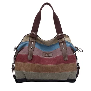 

Maison Fabre New Women Zipper Canvas Colorful Striped Crossbody Handbag Purse Satchel Large Capacity Messenger Tote Shoulder Bag