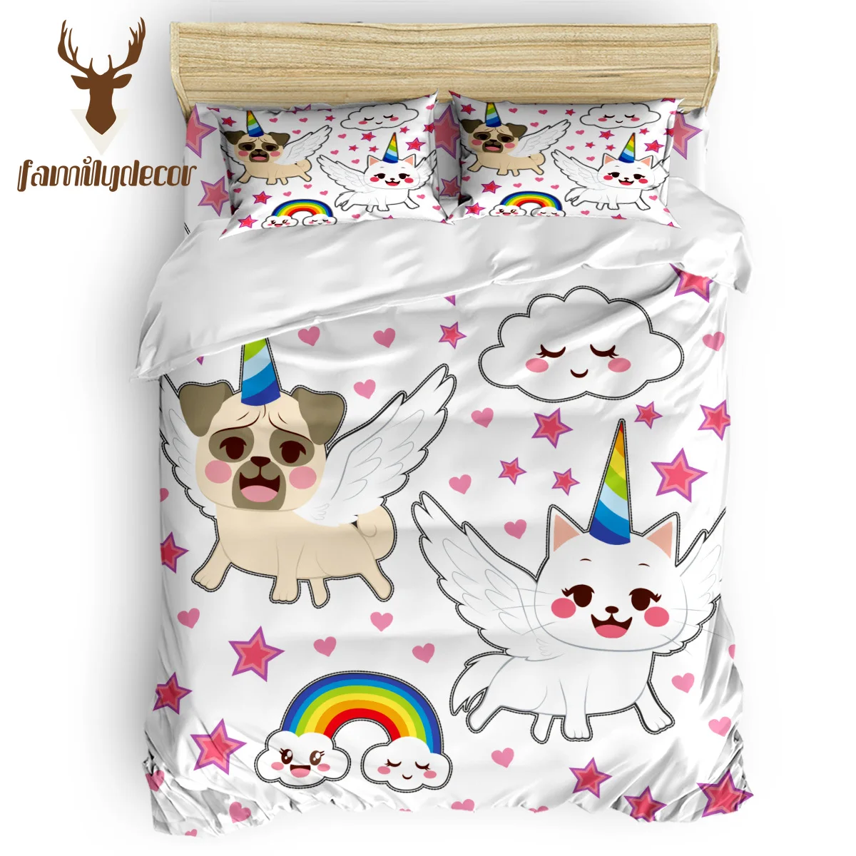 

Familydecor Cartoon Dog Cat Unicorn 4 Pcs Comforter Cover Set National Flag Day Quilted Duvet Set Flat Sheet Labor Day Childrens