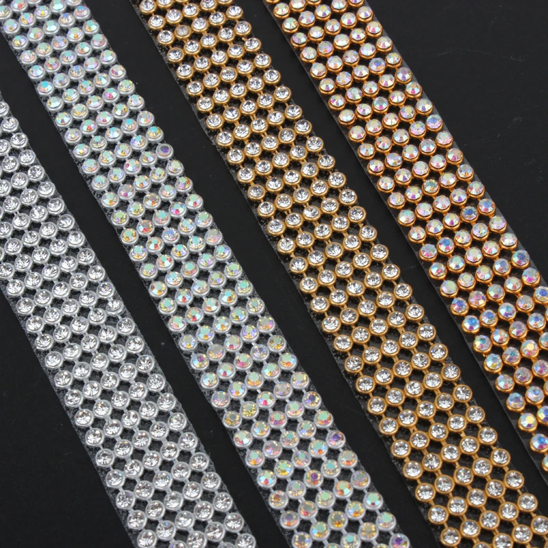 

5 Rows SS8 Diamond Hotfix Rhinestone Mesh Banding Chain with silver Aluminum base crystal trim mesh 1.2m for garment