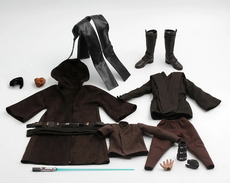 

Costume1/6 Set Model Robe set Anakin Skywalker head cloak with boots and light blade Toy Fit 12" Male Figure Body Model