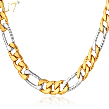 

U7 Stainless Steel Necklace 46CM/55CM/66CM/71CM Two-tone Gold Color Unique Design Hip Hop Figaro Chain For Men Jewelry Sale N004