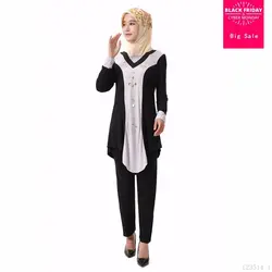 Модные мусульманские костюмы из хлопка с бисером и бриллиантами, женские комплекты из мусульманского платья и штанов, wj2466