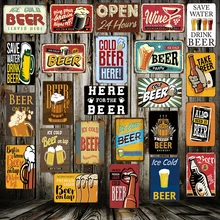 [Mike86] cerveza fría aquí signo de Metal vino salvar agua divertido mural de poster artístico decoración Pub Bar Vintage abierto 24 HORAS DE FG-226