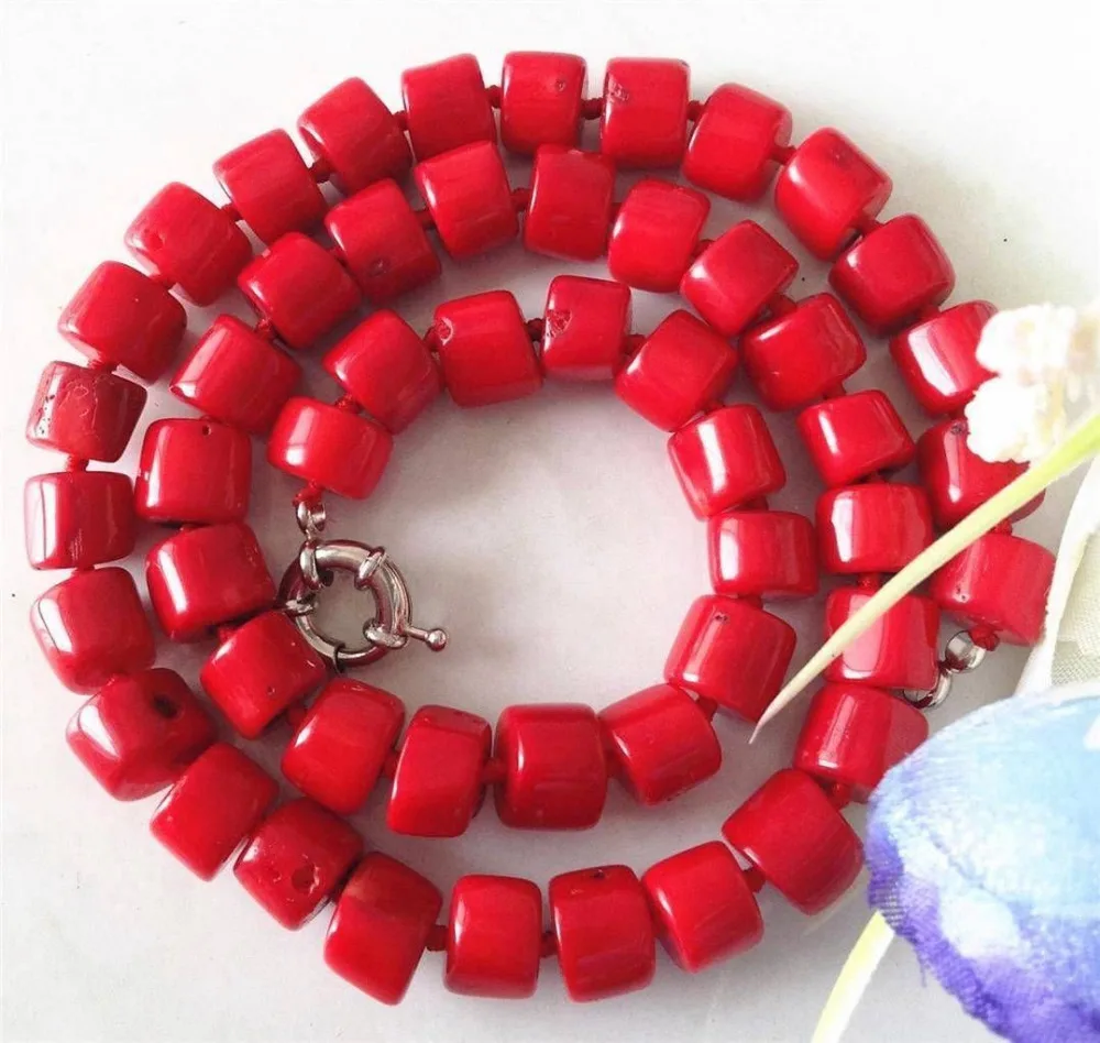 

Charming! Natural 8-10mm Red Sea Coral Necklace 20.5''ZRW4661