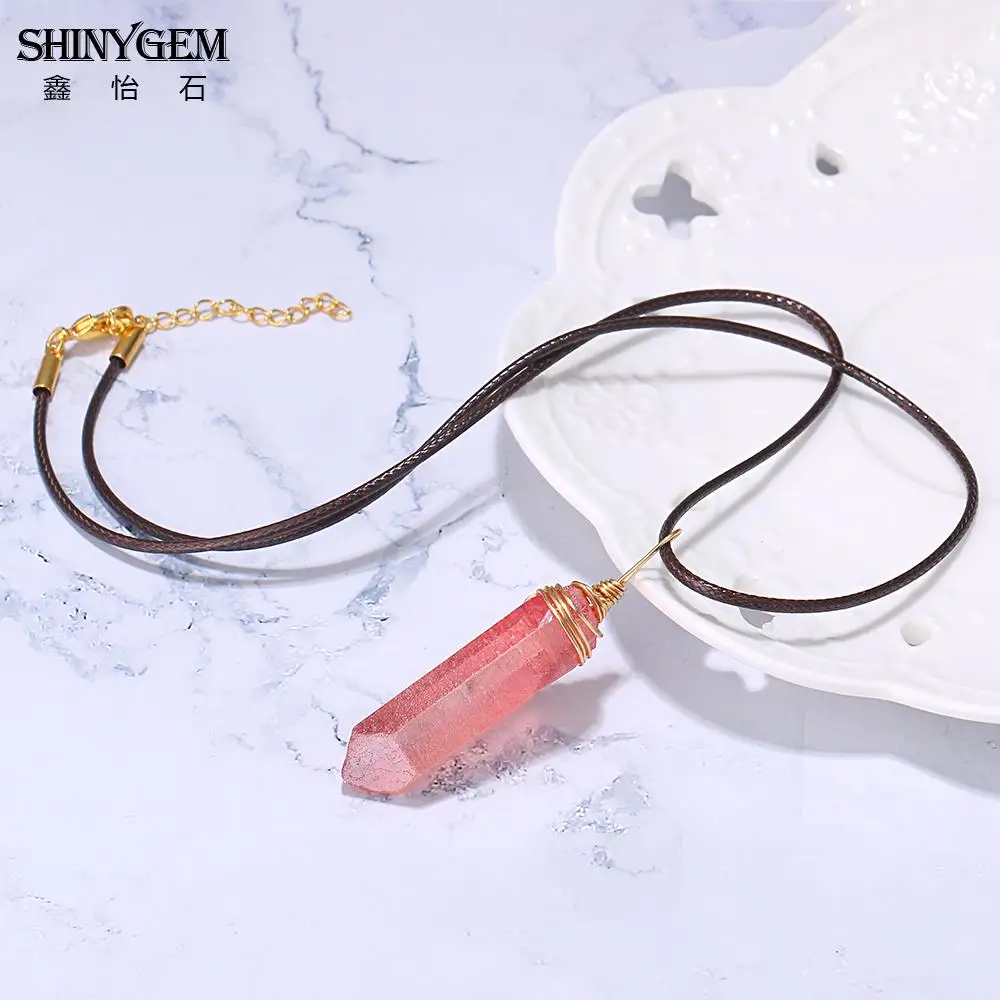 ShinyGem Natural Crystal Jewelry Pendant Necklace Handmade Mixed Colors Fashion Statement Bohemian For Women | Украшения и