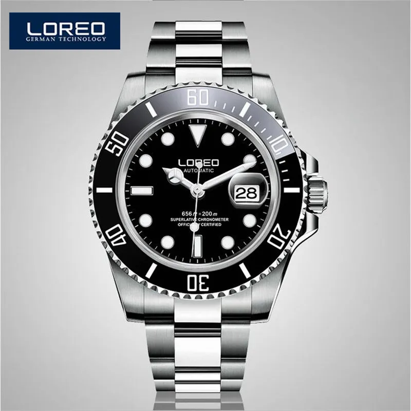 

LOREO Germany Watches Men Luxury Automatic Self-Wind Luminous Waterproof 200M Oyster Perpetual Diver Relogio Masculino K08