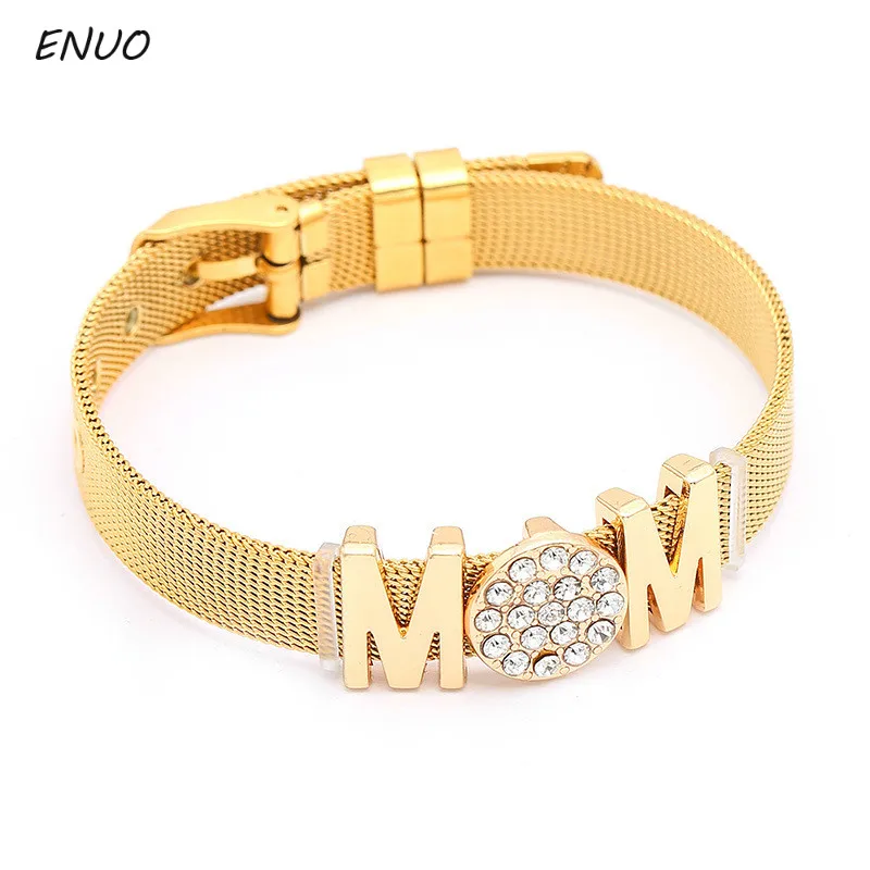 

Women Jewelry Silver Plated Jewelry Bracelet Fine Fashion Watch China Style Mom Letter Beads Bracelet Mother's Day Gift To Mom