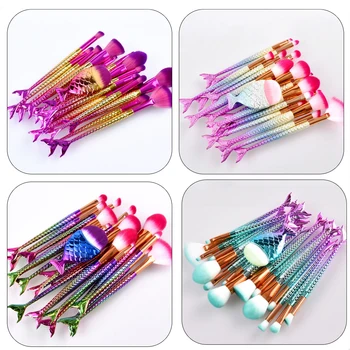 

5/14/15/16Pcs Pro Mermaid Fishtail Makeup Brushes Set Eyeshadow Contour Foundation Concealer Blush Powder Eye Make up Tools Kit