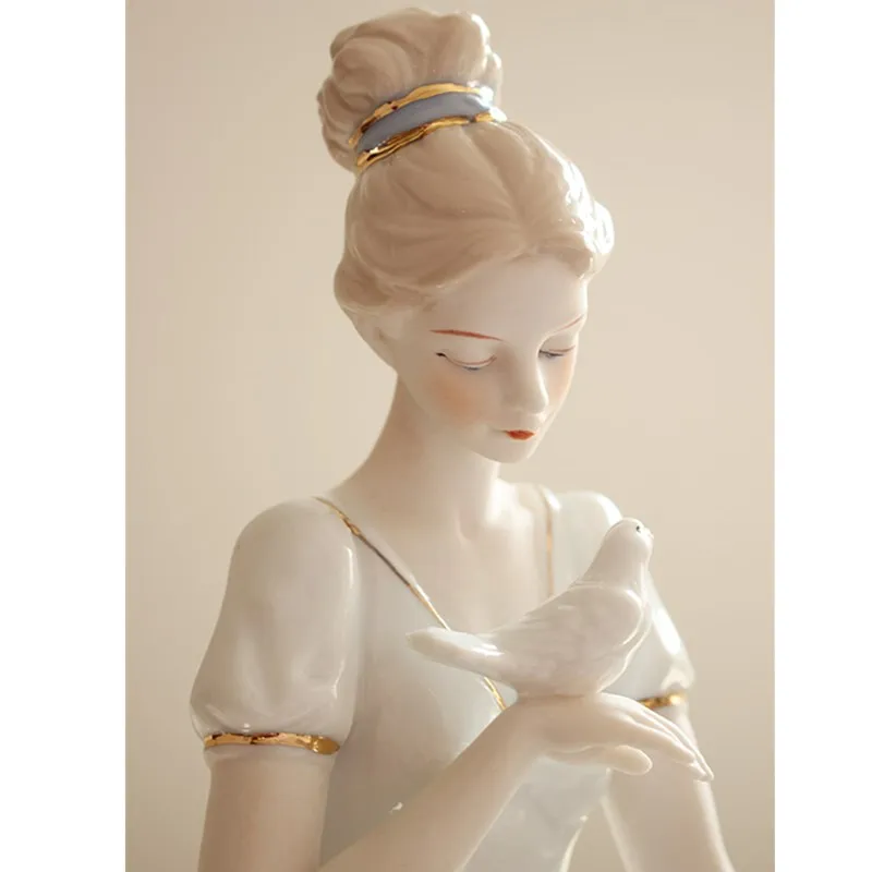 Ретро Европейская фарфоровая статуэтка для девочек и голубей керамическая женская статуя украшения подарок и ремесло орнамент аксессуары R2166