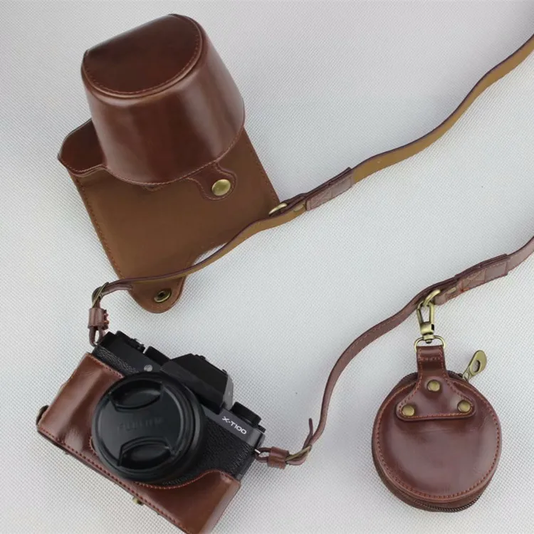 Ocotex роскошная сумка для камеры из искусственной кожи для Fujifilm Fuji XT100 XT-100 защитный чехол с батарейным отсеком+ ремешком