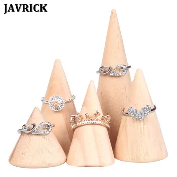 

JAVRICK Natural Unpainted Wooden Ring Jewelry Display Rack Stand Cone Shape Holder Organizer NEW