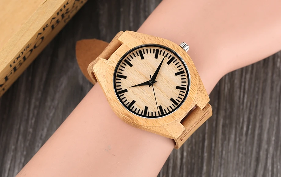 YISUYA Men Bamboo Watches Brown Natural Genuine Leather Strap Wooden Wrist Watch Quartz Clock Watch Casual for Women Best Gift (15)