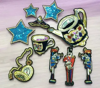 

star tea set beaded Sequin Applique embroidered Patch Applique fabric clothes sequined Patches for clothing parches para la ropa