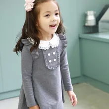 Новое поступление года; сезон весна-осень; хлопковая одежда в Корейском стиле для девочек повседневное мини-платье с длинными рукавами и кукольным воротником одежда для детей праздничная одежда для выпускного вечера