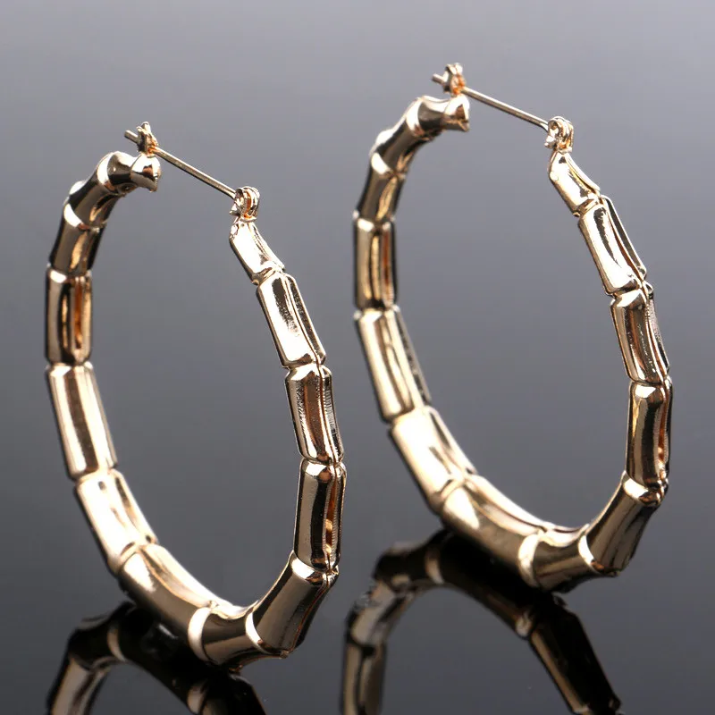 Преувеличенные женские серьги-кольца в форме бамбука, золотые, серебряные, сплав, большие хип-хоп серьги в виде больших кругов вечерние, подарок Bijoux EAR-0071
