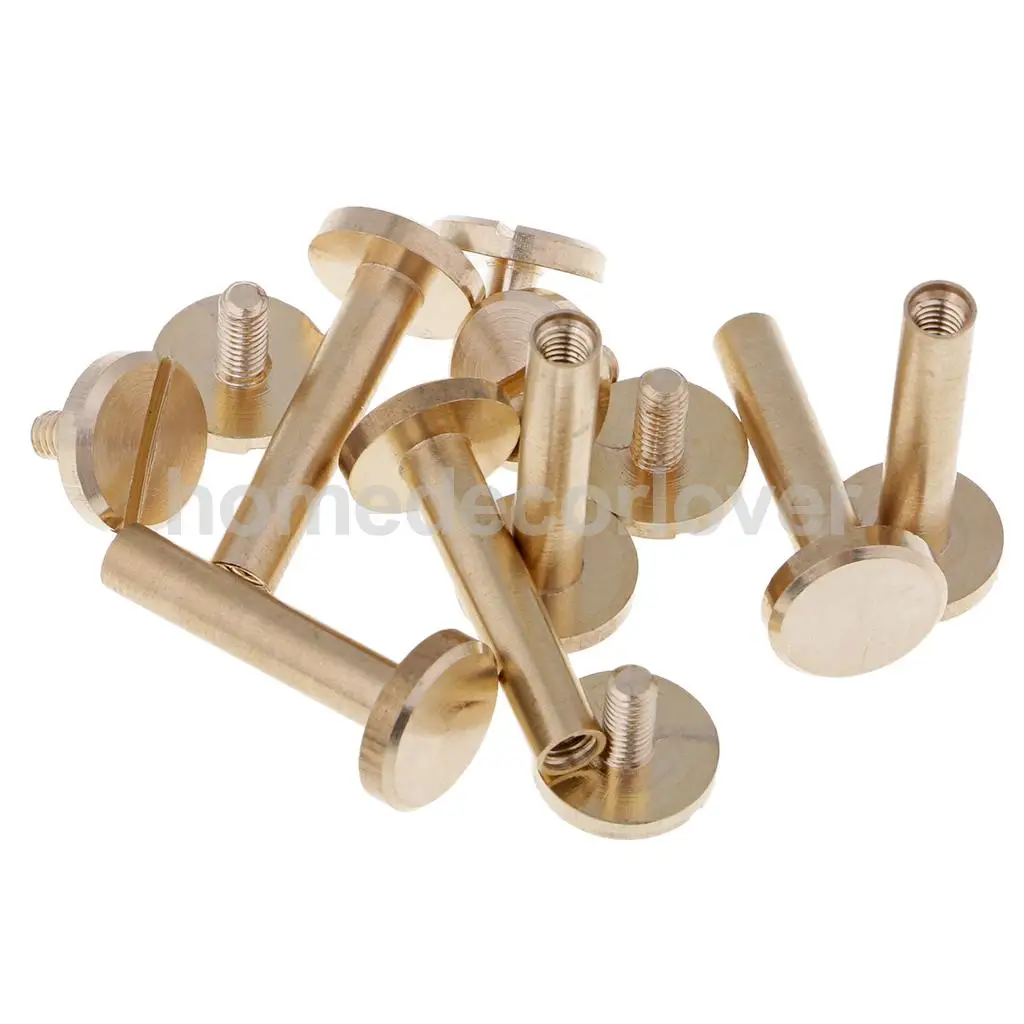 6 Sets Solid Brass Flat Round Head Stud Screwback Leather Craft Chicago Screws