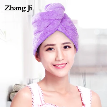 

ZhangJi Women Bath Hair Dry Cap Soft Fiber Moon Hat Drying Towel Warp Turban with Button Quick Dry Cap Bathroom Wrapped Towel