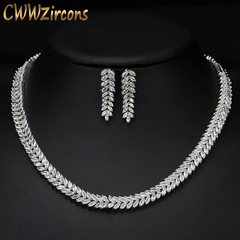 CWWZircons Marquise Cut красочные кубические камни циркония свадебный круглый чокер ожерелье серьги набор для женщин Свадебные ювелирные изделия T074 - Окраска металла: white