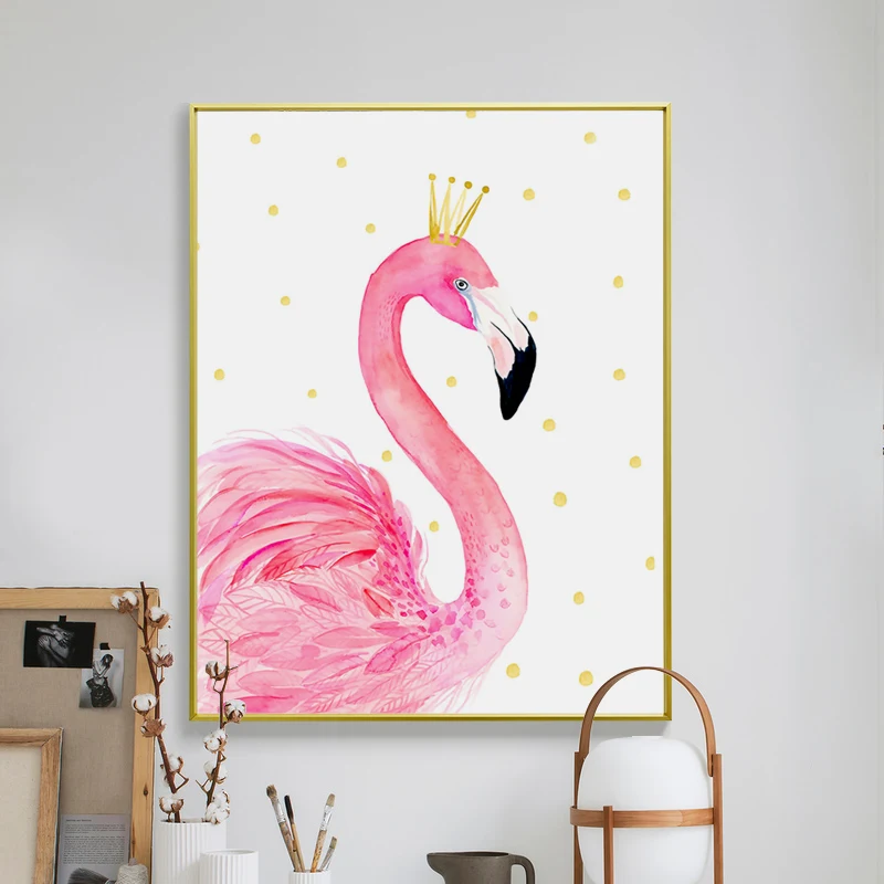 

Modern Art Animal Print Canvas Flamingo Elements Posters Metal Painting Frame Wall Creative Pictures Nordic Decor Painting Frame