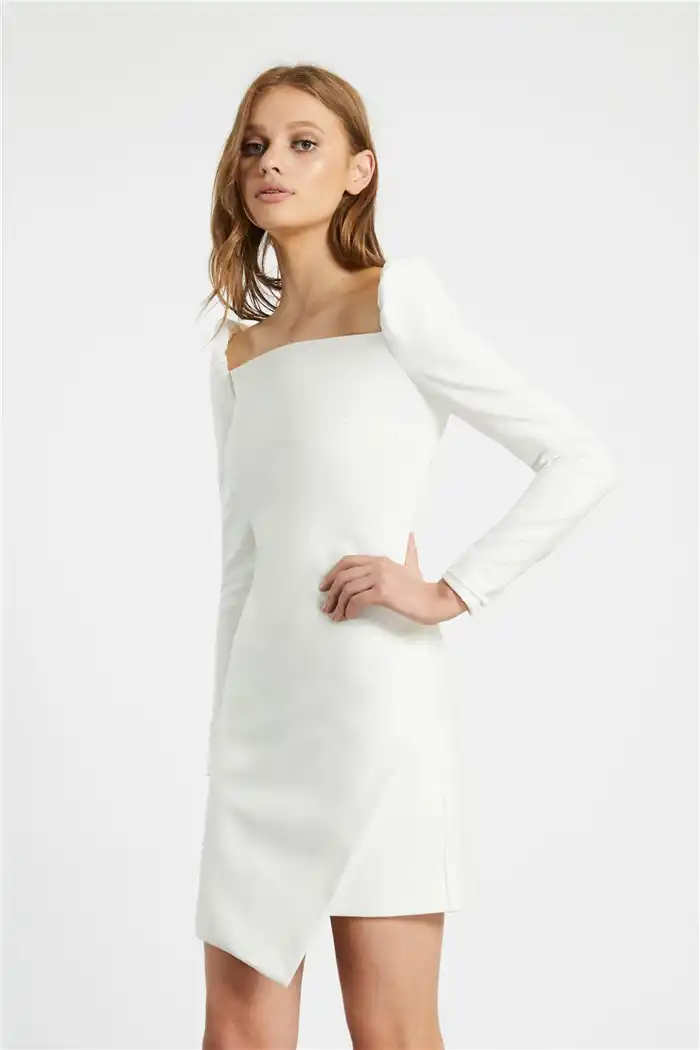 white long sleeve skin tight dress