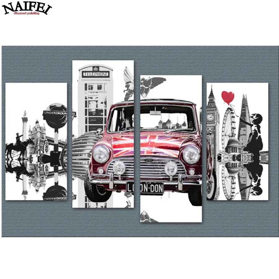 

4 pcs,5d Diamond embroidery London,Girl/mini car,diy 3d diamond painting cross stitch,diamond mosaic home decor,square canvas
