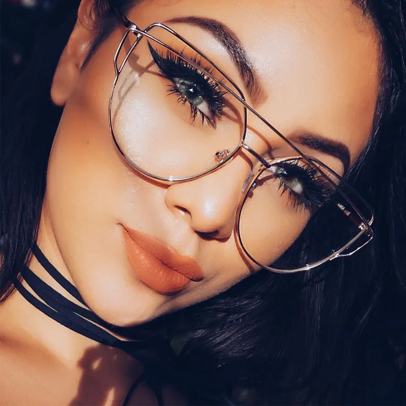 Cat Eye Glasses Frame with Clear Lens Eyeglasses Transparent HD Lenses Sunglasses Women Optical Glasses Cat's eye Eyewear