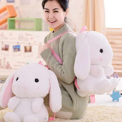

Candice guo plush toy stuffed doll soft cute long ear white rabbit bunny style backpack baby shoulder bag schoolbag package gift