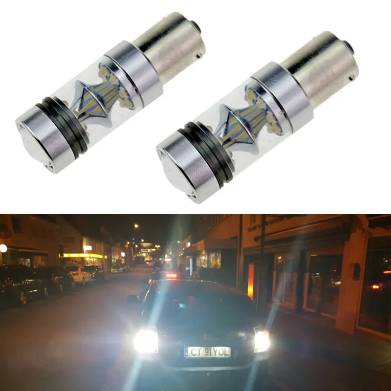 

2Pcs Super Bright 100W 1156 BA15S P21W No Error Car Styling LED Backup Reverse Tail Brake Stop Light Bulb Fog Lamp Turn Signal