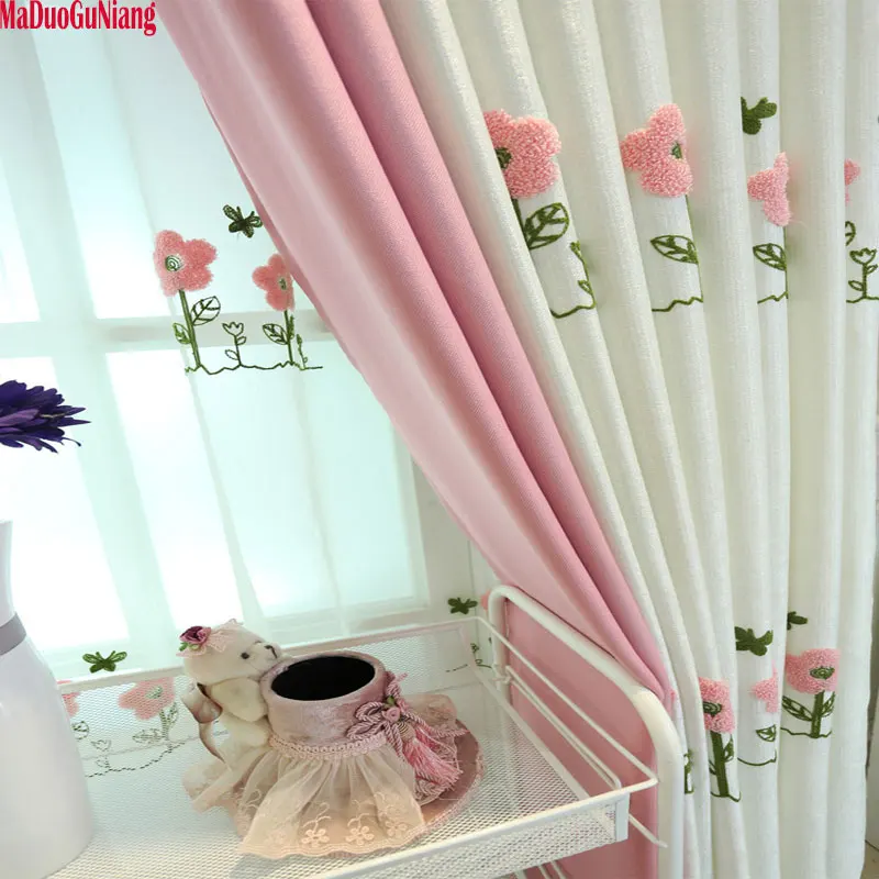 Pastoral Fresh Curtains For Kids Room Embroidered Floral Curtain Drapes