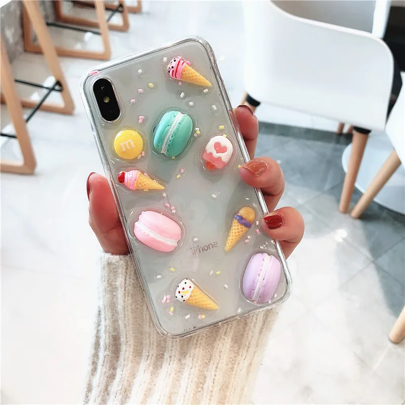 

Cute 3D Glitter Macaron Silicon Phone Case for iPhone 7 Sweet ice cream chocolate beans Back Cover for iphone 6 6s 8 Plus Cases